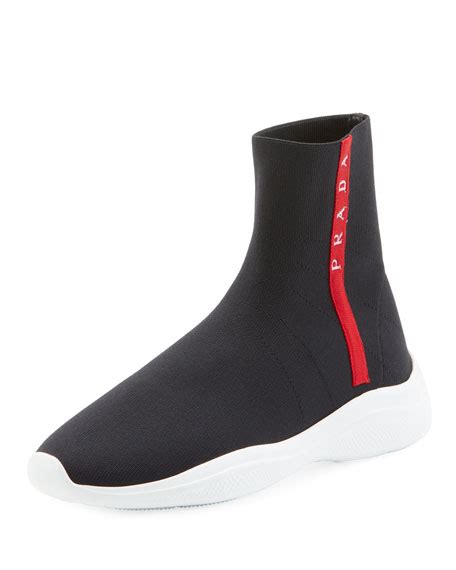 prada high-top sock knit trainer men|prada shoes for men.